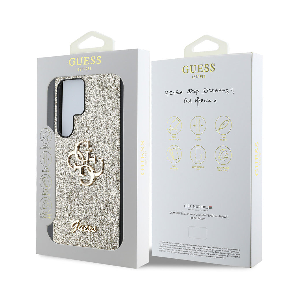 Guess Galaxy S25 Ultra Orjinal Lisanslı 4G Büyük Metal Logolu Glitter Kılıf Guess Galaxy S25 Ultra Orjinal Lisanslı 4G Büyük Metal Logolu Glitter Kılıf
